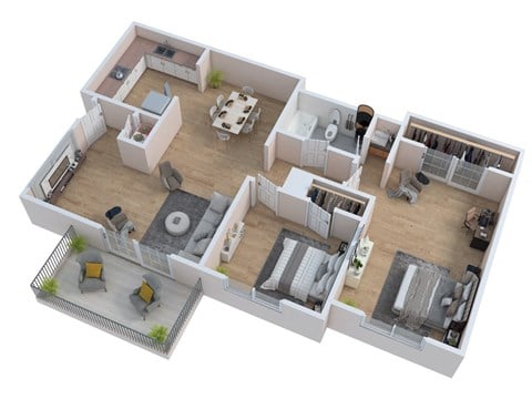 Floor plan for 2 beds, 1 bath, 1220 sqft